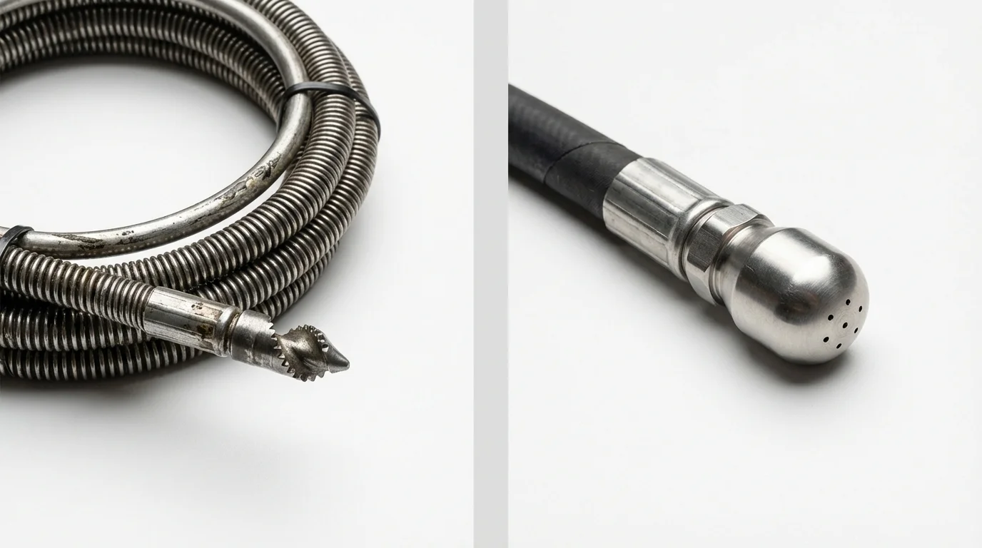 Drain snake cable and hydro jetting nozzle used for drain cleaning in Fairmont, WV
