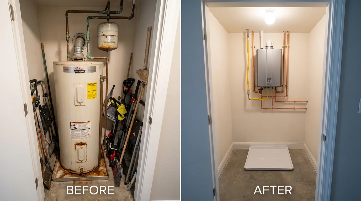 Tank water heater versus wall-mounted tankless unit comparison for Fairmont, WV homeowners