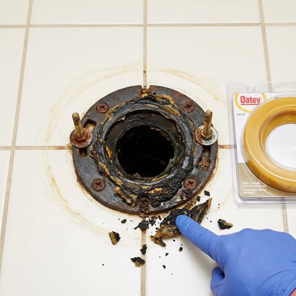 Failed wax ring showing water seepage at the base of a toilet in a Fairmont, WV home