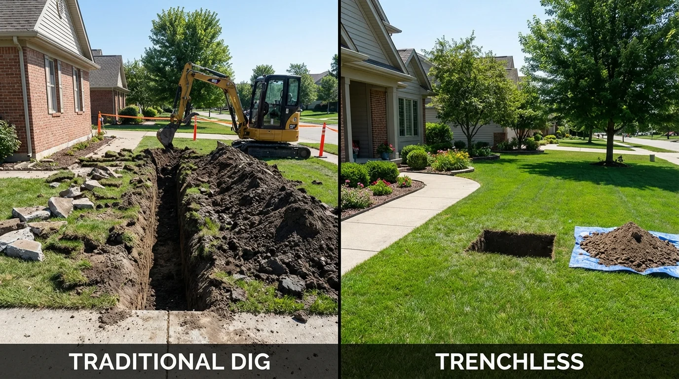 Trenchless sewer repair with minimal yard damage versus traditional excavation in Fairmont, WV